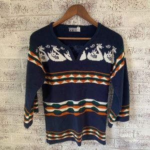 Vintage Blue Sweater with Unique Duck Design